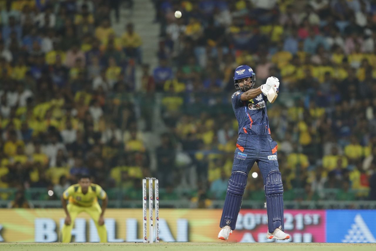 KL Rahul slaps it away on the off side for four, Lucknow Super Giants vs Chennai Super Kings, IPL 2024, Lucknow, April 19, 2024
