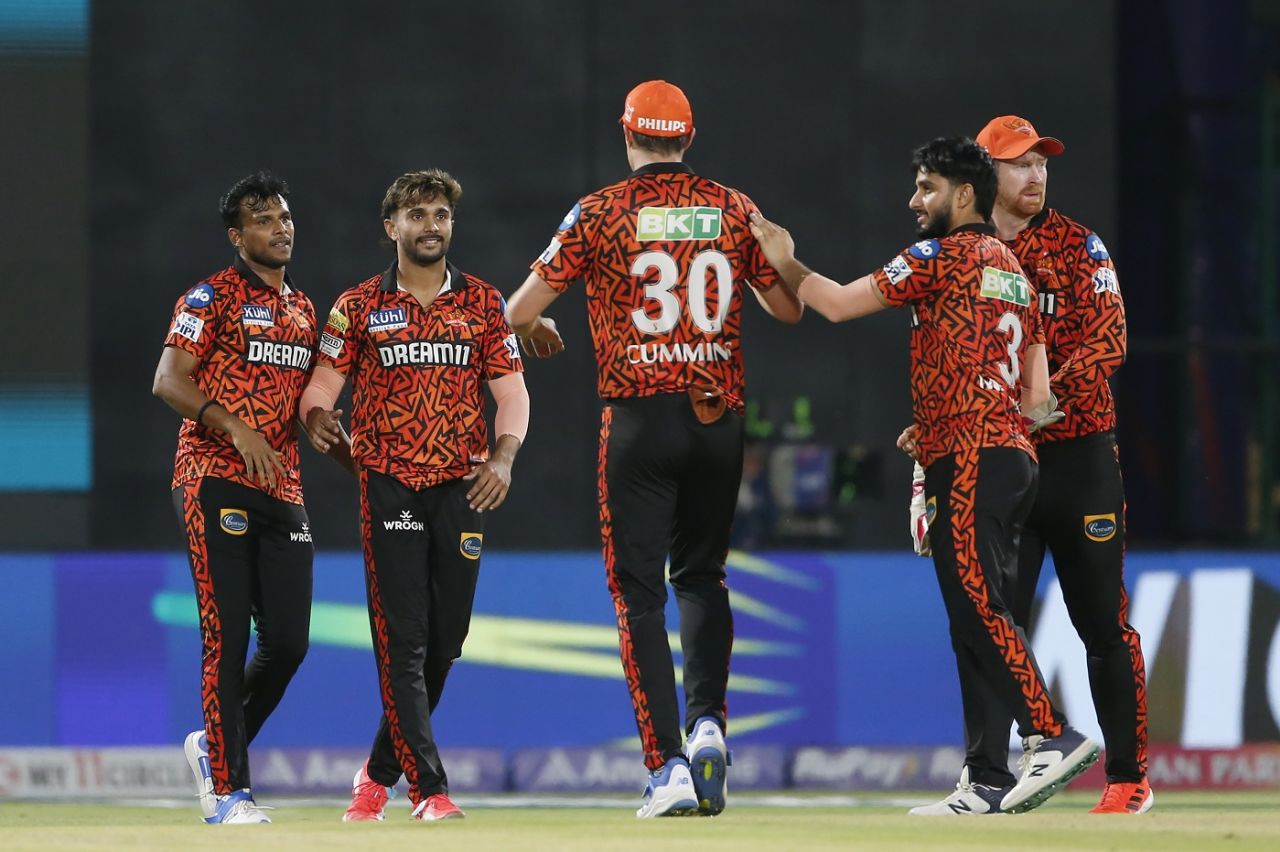 T Natarajan, Nitish Kumar Reddy, Pat Cummins, Mayank Markande and Heinrich Klaasen get together, Delhi Capitals vs Sunrisers Hyderabad, IPL 2024, Delhi, April 20, 2024