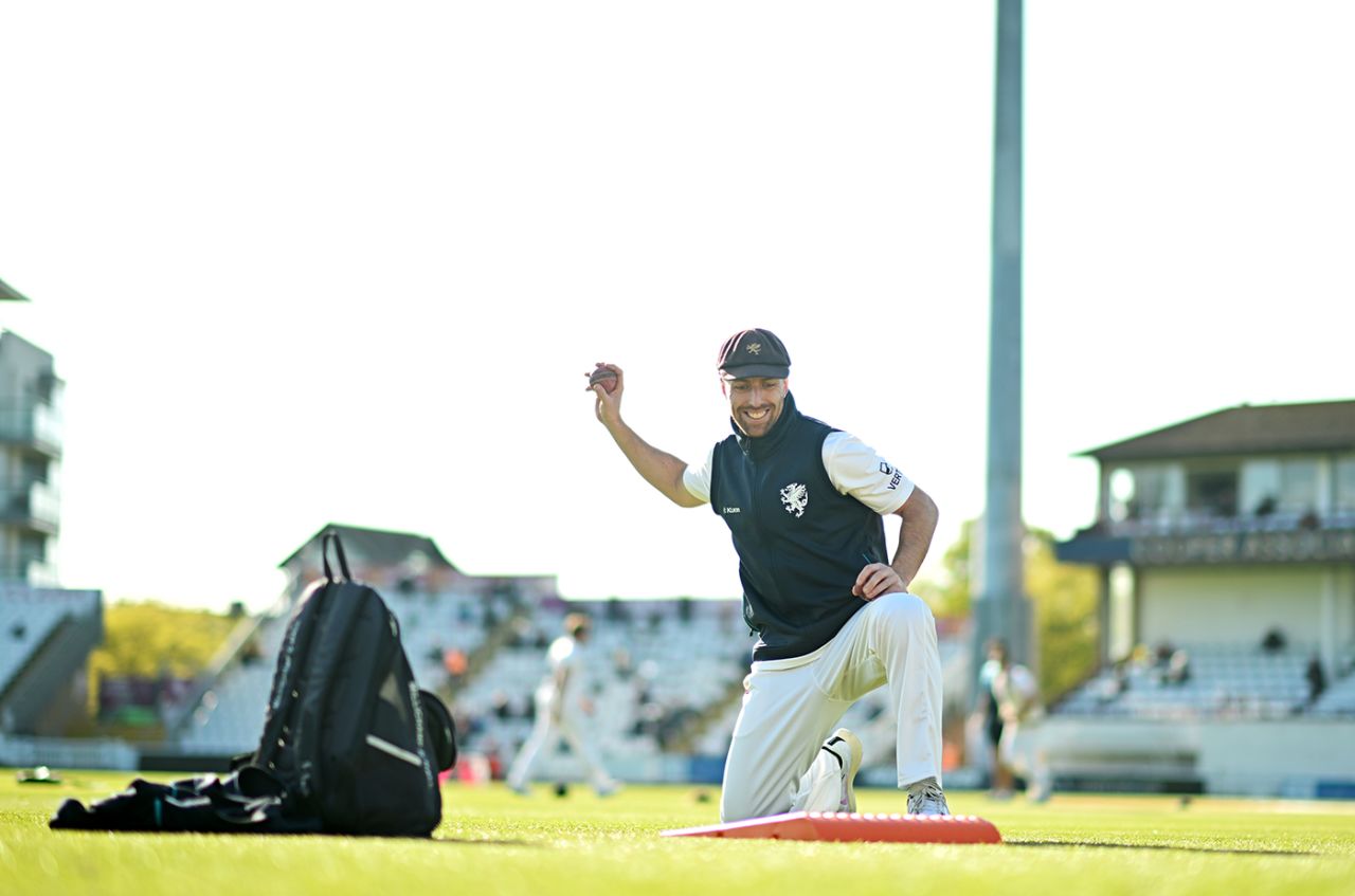 Jack Leach helps out with warm-up drills, Somerset vs Nottinghamshire, Vitality County Championship, Division One, Taunton, April 20, 2024