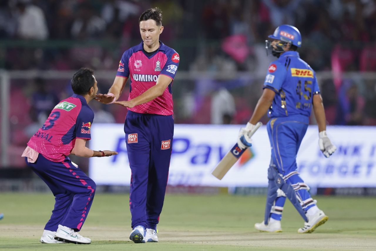Trent Boult struck in his first over to dismiss Rohit Sharma, Rajasthan Royals vs Mumbai Indians, IPL 2024, Jaipur, April 22, 2024
