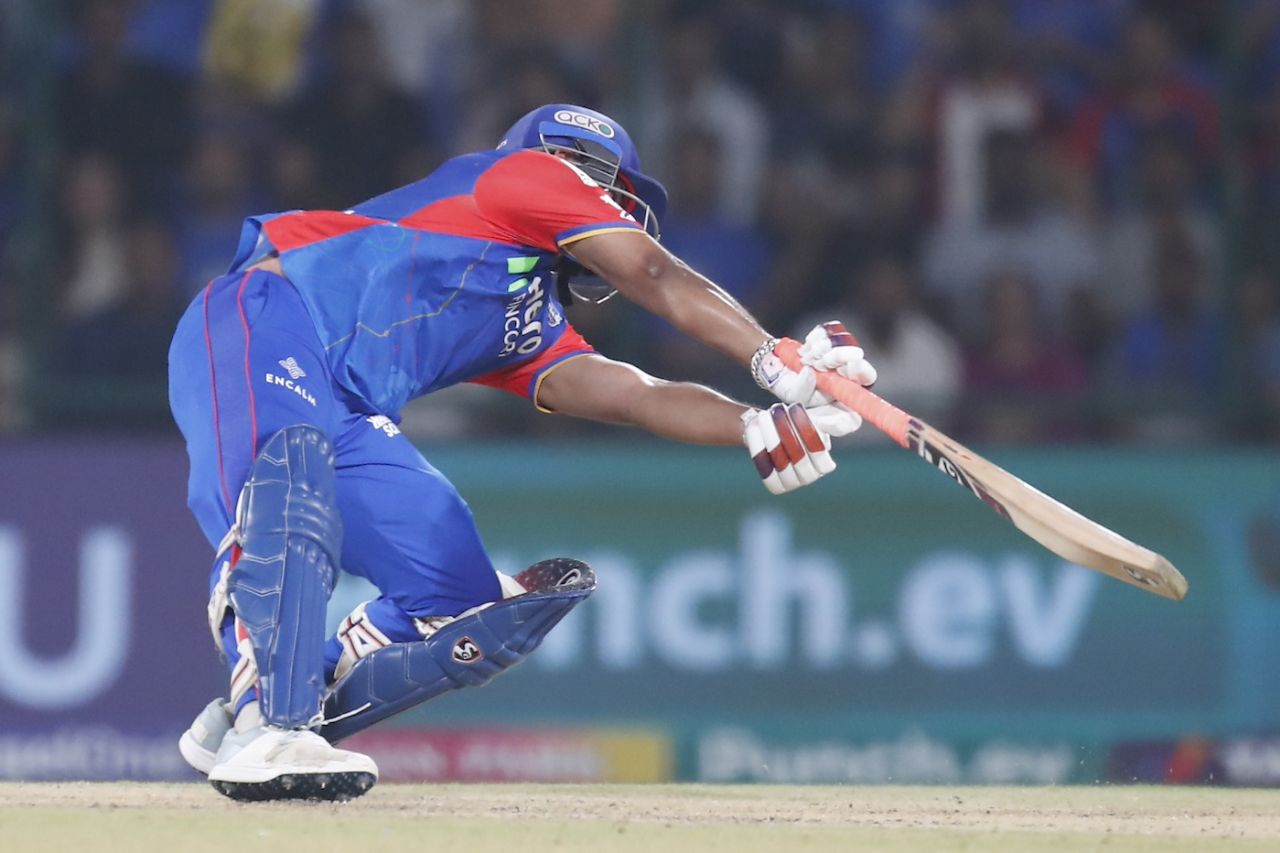 Rishabh Pant falls over as he thumps the ball, Delhi Capitals vs Gujarat Titans, IPL 2024, Delhi, April 24, 2024