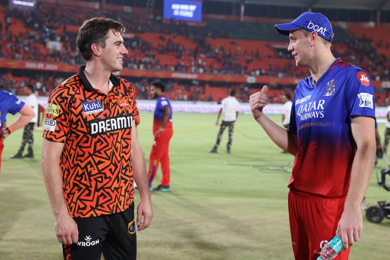 Pat Cummins and Cameron Green chat after the game, Sunrisers Hyderabad vs Royal Challengers Bengaluru, IPL 2024, Hyderabad, April 25, 2024