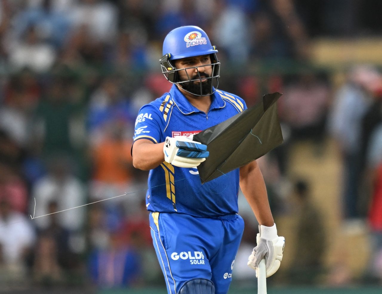 We'll do this another time - Rohit Sharma gets a stray kite out of his way, Delhi Capitals vs Mumbai Indians, IPL 2024, Delhi, April 27, 2024