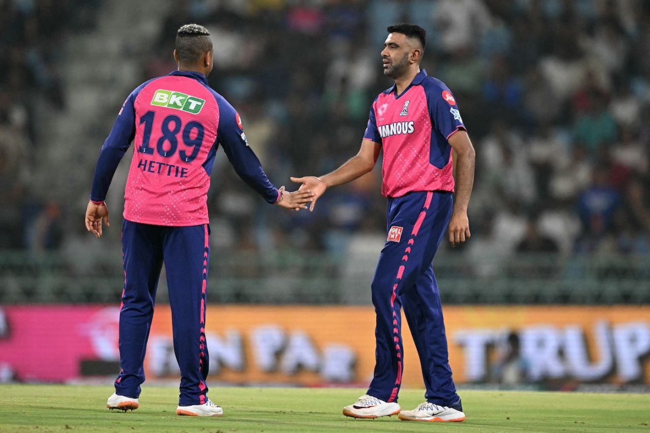 R Ashwin finally took his second wicket of the season, in his eighth game, Lucknow Super Giants vs Rajasthan Royals, IPL 2024, Lucknow, April 27, 2024
