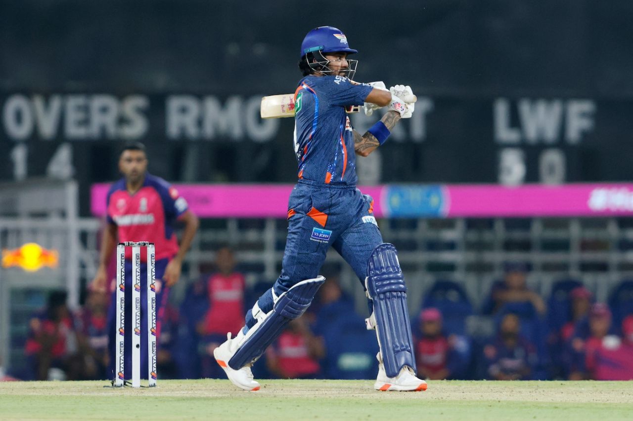 KL Rahul makes superb contact with the pull shot, Lucknow Super Giants vs Rajasthan Royals, IPL 2024, Lucknow, April 27, 2024