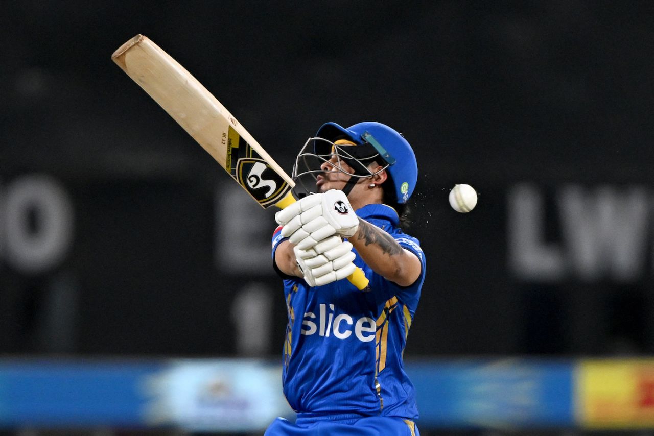 Ishan Kishan is hit by a delivery from Naveen-ul-Haq, Lucknow Super Giants vs Mumbai Indians, IPL 2024, Lucknow, April 30, 2024 