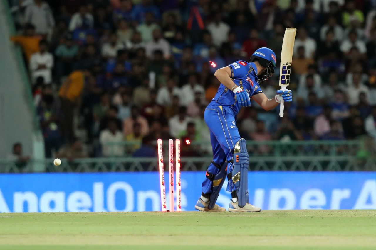 Nehal Wadhera loses his stumps to Mohsin Khan, Lucknow Super Giants vs Mumbai Indians, IPL 2024, Lucknow, April 30, 2024