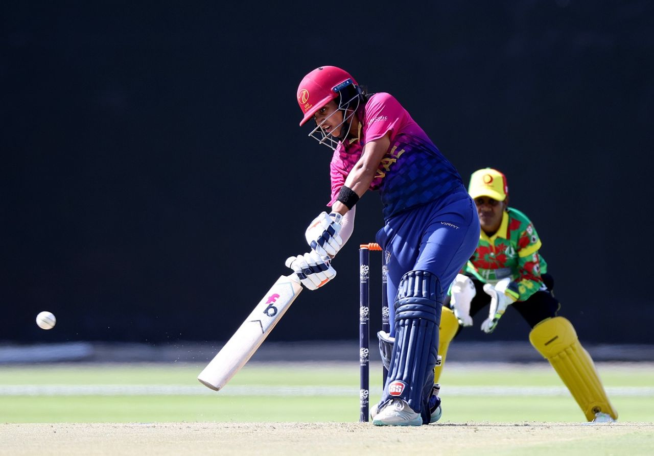 Esha Oza plays one through the off side, UAE vs Vanuatu, Women's T20 World Cup Qualifier, Group B, Abu Dhabi, May 3, 2024