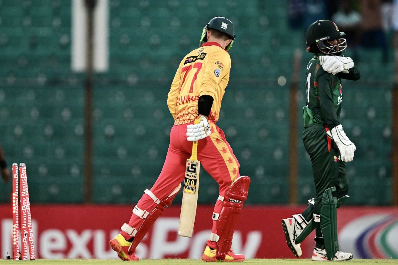 Craig Ervine was bowled in the second over, Bangladesh vs Zimbabwe, 1st T20I, Chattogram, May 3, 2024