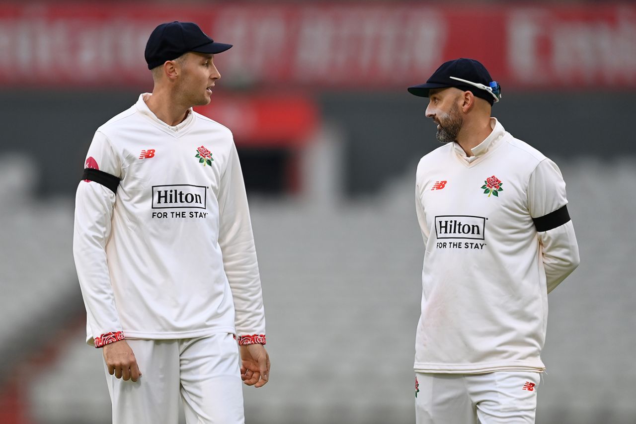 Tom Hartley and Nathan Lyon have a chat in the field, Lancashire vs Kent, County Championship, Division One, Old Trafford, May 3, 3024