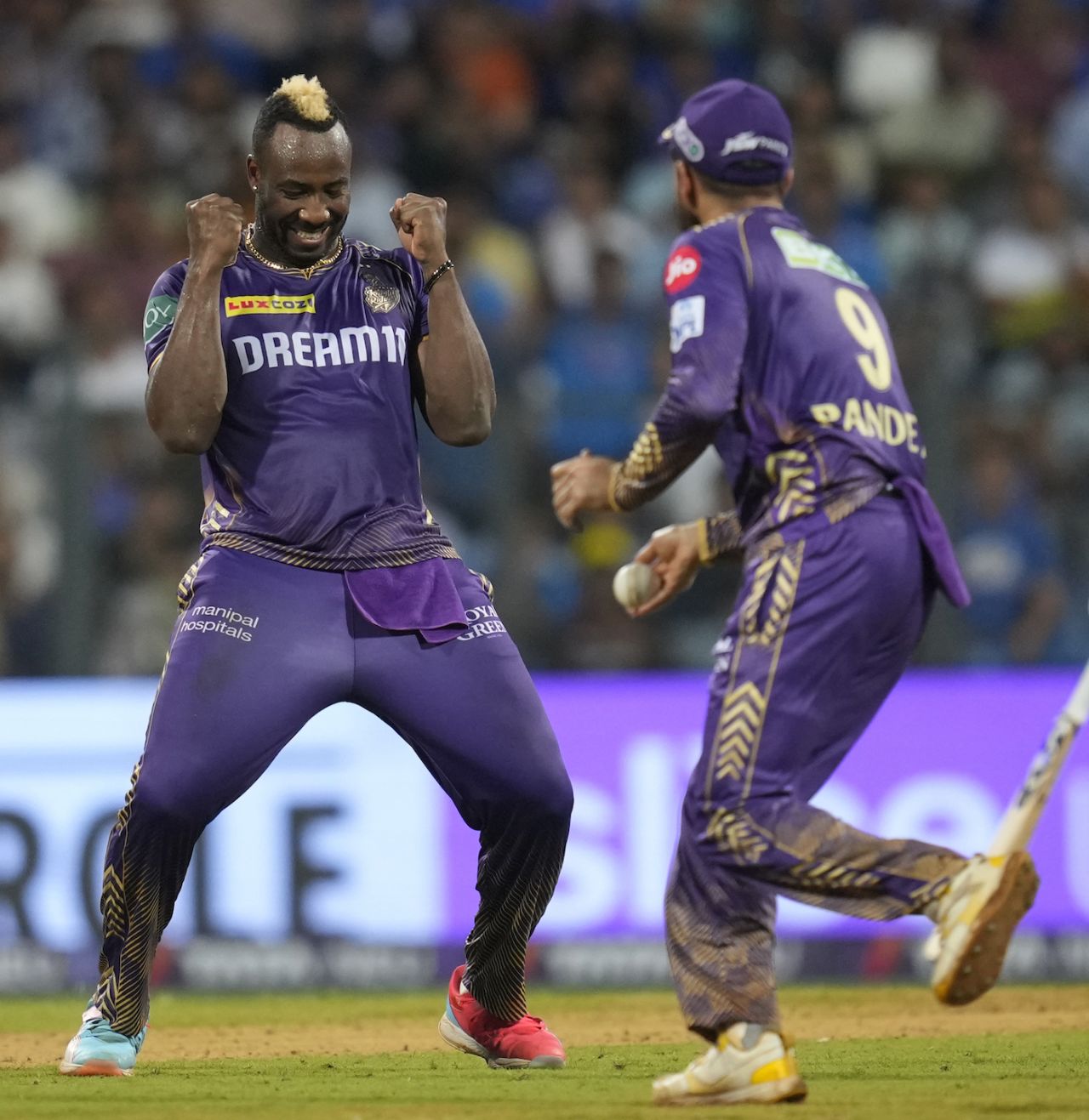 Andre Russell sent back Hardik Pandya, caught by Manish Pandey, Mumbai Indians vs Kolkata Knight Riders, IPL 2024, Mumbai, May 3, 2024