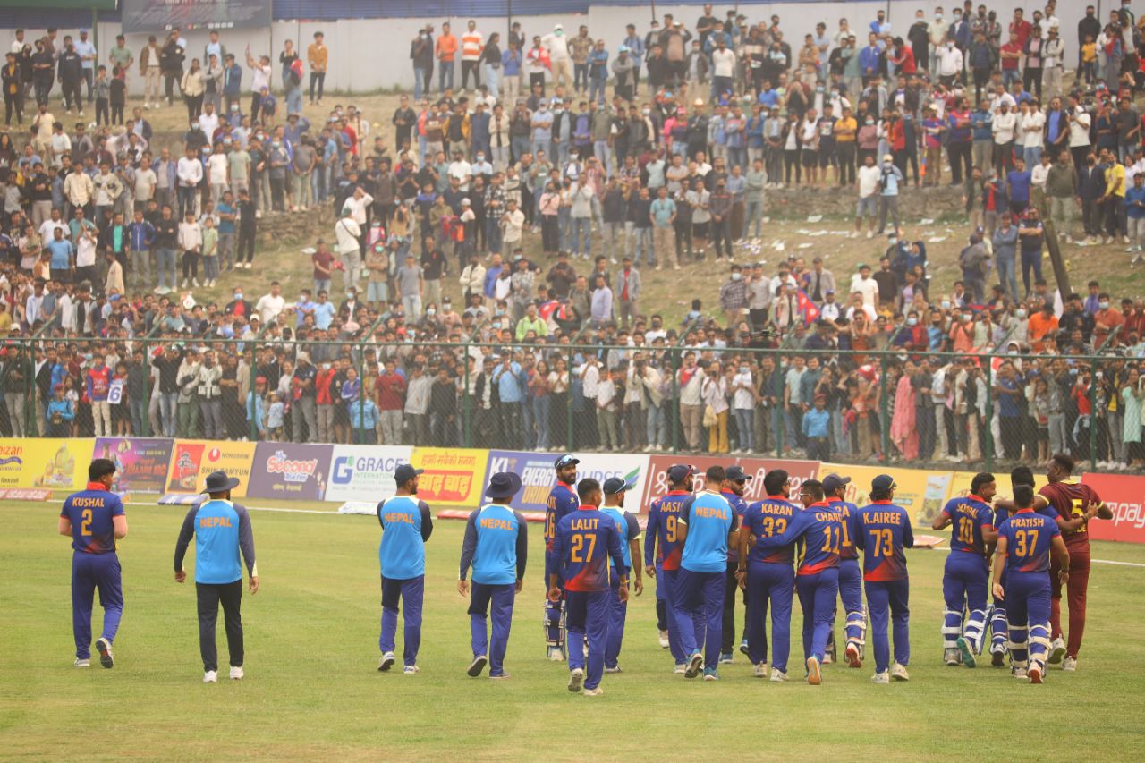 Nepal do a lap of honour after beating West Indies A in the fifth T20, Nepal vs West Indies A, 5th T20, Kirtipur, May 4, 2024