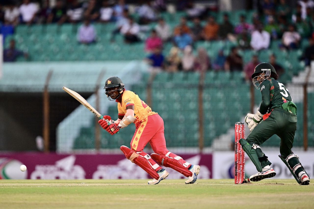 Joylord Gumbie plays the ball on the leg side, Bangladesh vs Zimbabwe, 2nd T20I, Chattogram, May 5, 2024