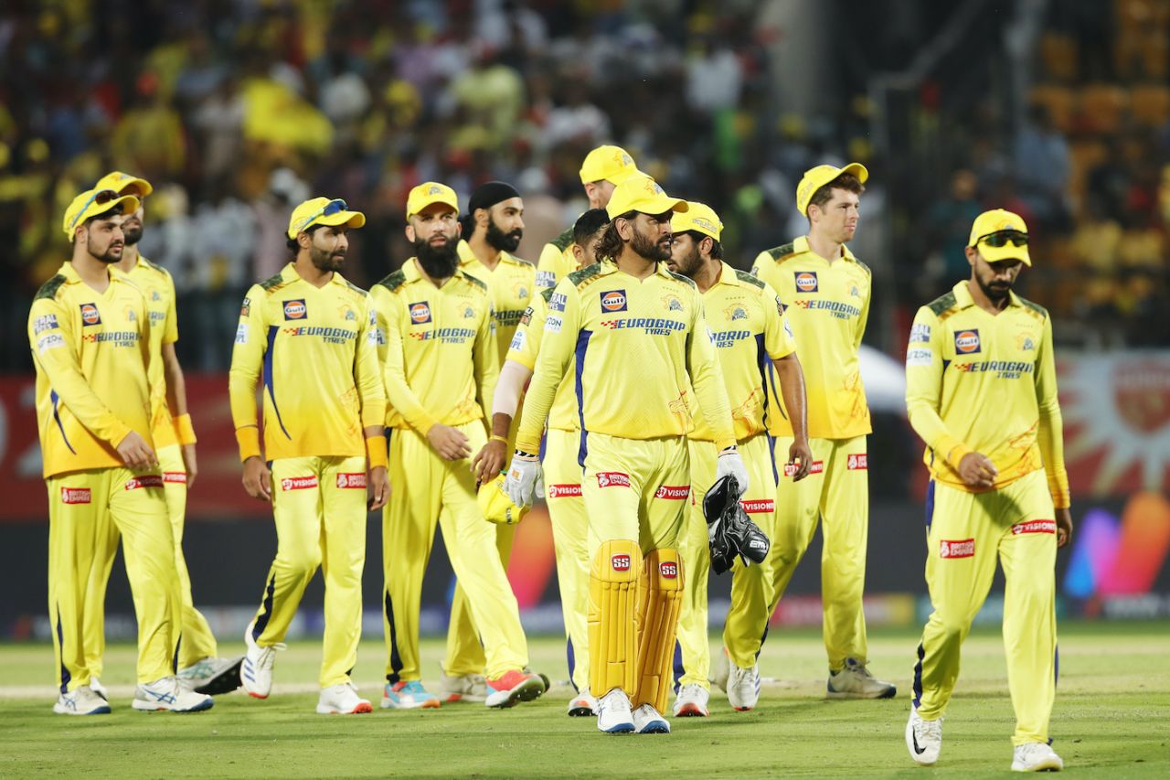 Ruturaj Gaikwad and Co walk back after completing their win, Punjab Kings vs Chennai Super Kings, IPL 2024, Dharamsala, May 5, 2024