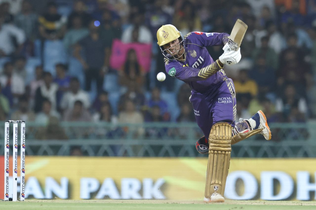 Angkrish Raghuvanshi was on the charge second ball into his innings, Lucknow Super Giants vs Kolkata Knight Riders, IPL 2024, Lucknow, May 5, 2024