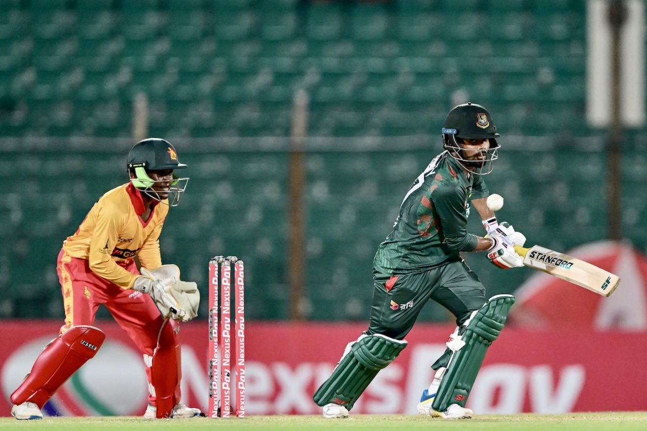Towhid Hridoy steered the chase after the rain delay, Bangladesh vs Zimbabwe, 2nd T20I, Chattogram, May 5, 2024