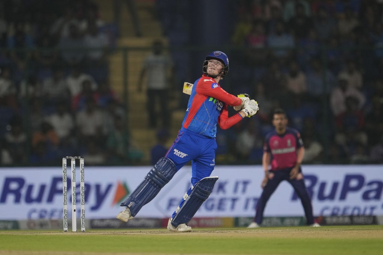 Jake Fraser-McGurk smashed seven fours and three sixes in his 20-ball fifty, Delhi Capitals vs Rajasthan Royals, IPL 2024, Delhi, May 7, 2024