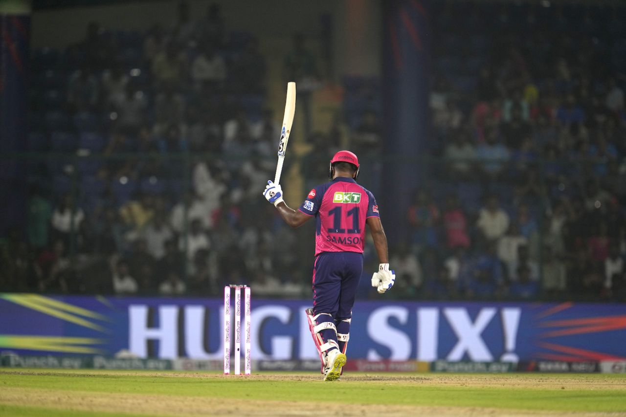 Sanju Samson brought up a 28-ball half-century with a six, Delhi Capitals vs Rajasthan Royals, IPL 2024, Delhi, May 7, 2024 