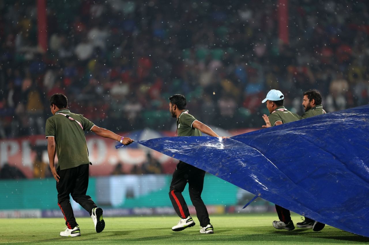 Rain stopped play after Rajat Patidar fell for a 23-ball 55, Punjab Kings vs Royal Challengers Bengaluru, IPL 2024, Dharamsala, May 9, 2024