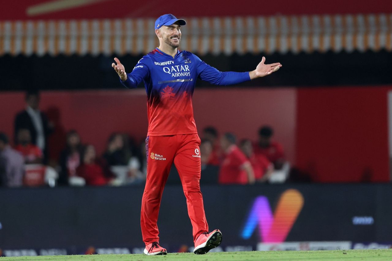 Faf du Plessis celebrates RCB's fourth consecutive win, Punjab Kings vs Royal Challengers Bengaluru, IPL 2024, Dharamsala, May 9, 2024