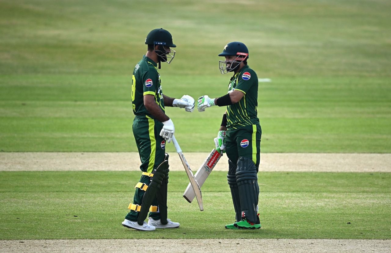 Mohammad Rizwan and Fakhar Zaman punch gloves, Ireland vs Pakistan, 2nd T20I, Dublin, May 12, 2024