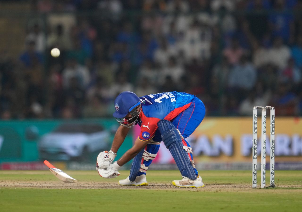 Rishabh Pant sends the ball to the deep-third boundary and his bat some way with it, Delhi Capitals vs Lucknow Super Giants, IPL 2024, Delhi, May 14, 2024