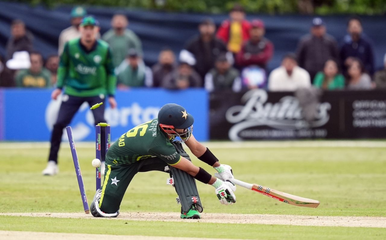 Mohammad Rizwan loses his stumps to Mark Adair, Ireland vs Pakistan, 3rd T20I, Dublin, May 14, 2024