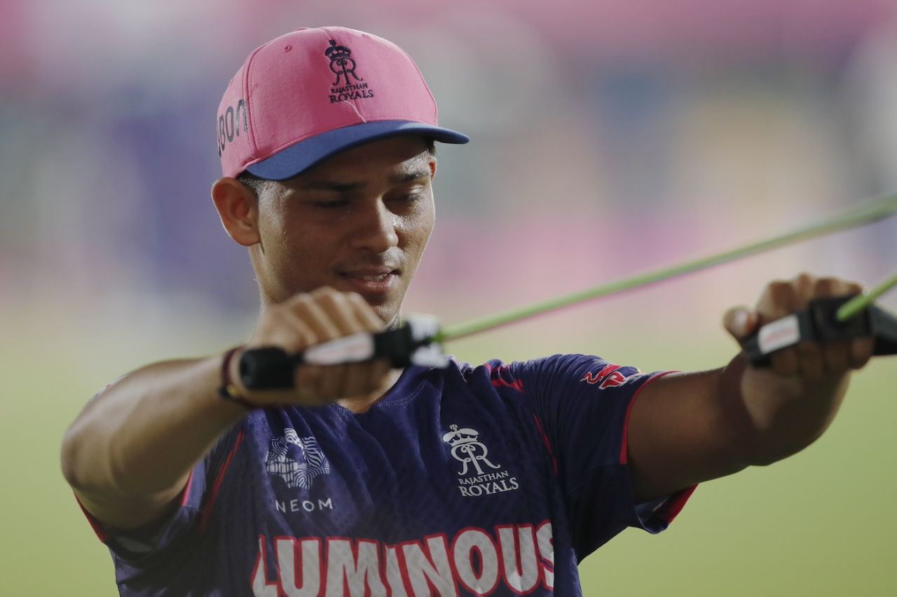 Yashasvi Jaiswal warms up ahead of the game, Rajasthan Royals vs Punjab Kings, IPL 2024, Guwahati, May 15, 2024