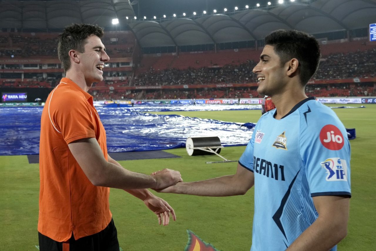 Pat Cummins and Shubman Gill greet each other, Sunrisers Hyderabad vs Gujarat Titans, IPL 2024, Hyderabad, May 16, 2024