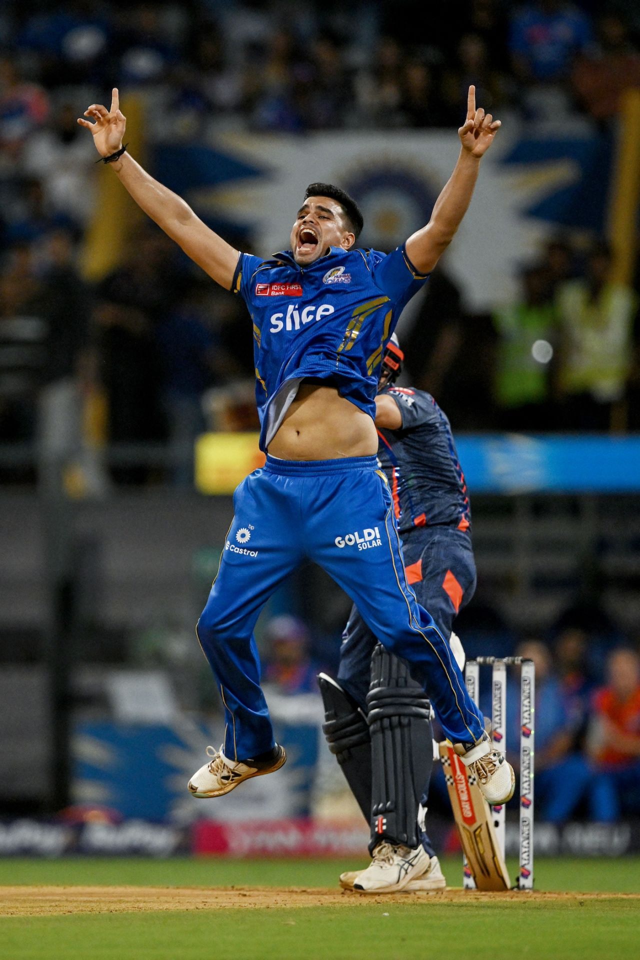 Arjun Tendulkar goes up in appeal, Mumbai Indians vs Lucknow Super Giants, IPL 2024, Mumbai, May 17, 2024
