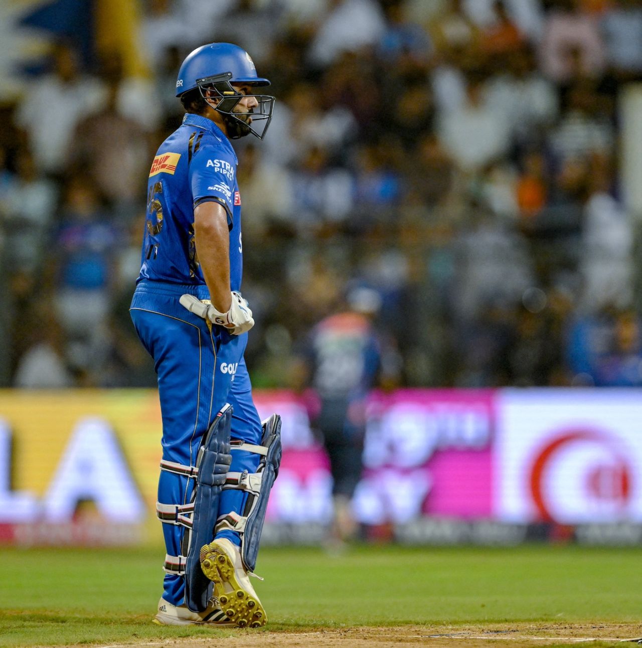 Rohit Sharma looks on as the drizzle comes down, Mumbai Indians vs Lucknow Super Giants, IPL 2024, Mumbai, May 17, 2024
