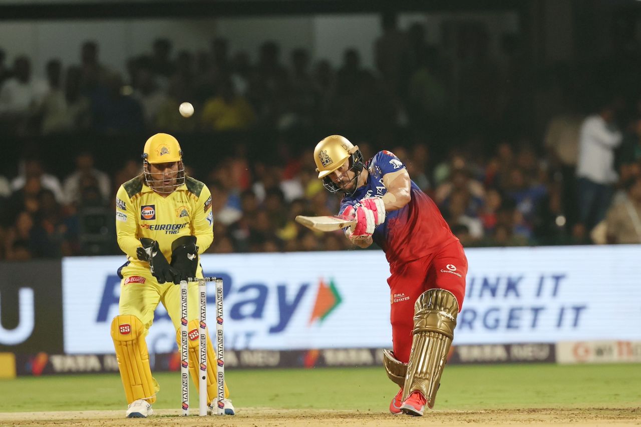 Faf du Plessis got to his half-century with three fours and three sixes, Royal Challengers Bengaluru vs Chennai Super Kings, IPL 2024, Bengaluru, May 18, 2024