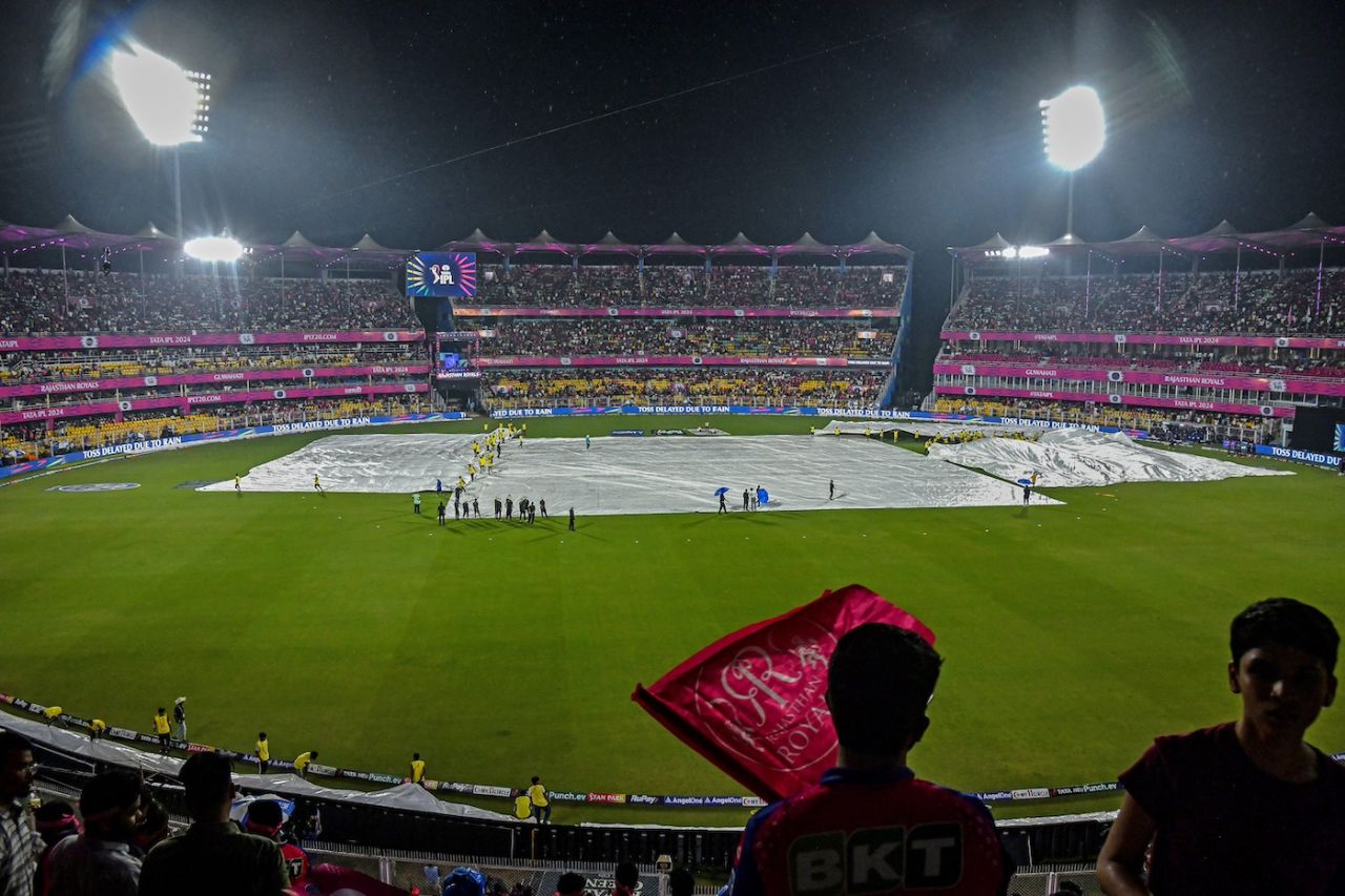 The rain came down well before toss time, Rajasthan Royals vs Kolkata Knight Riders, IPL 2024, Guwahati, May 19, 2024
