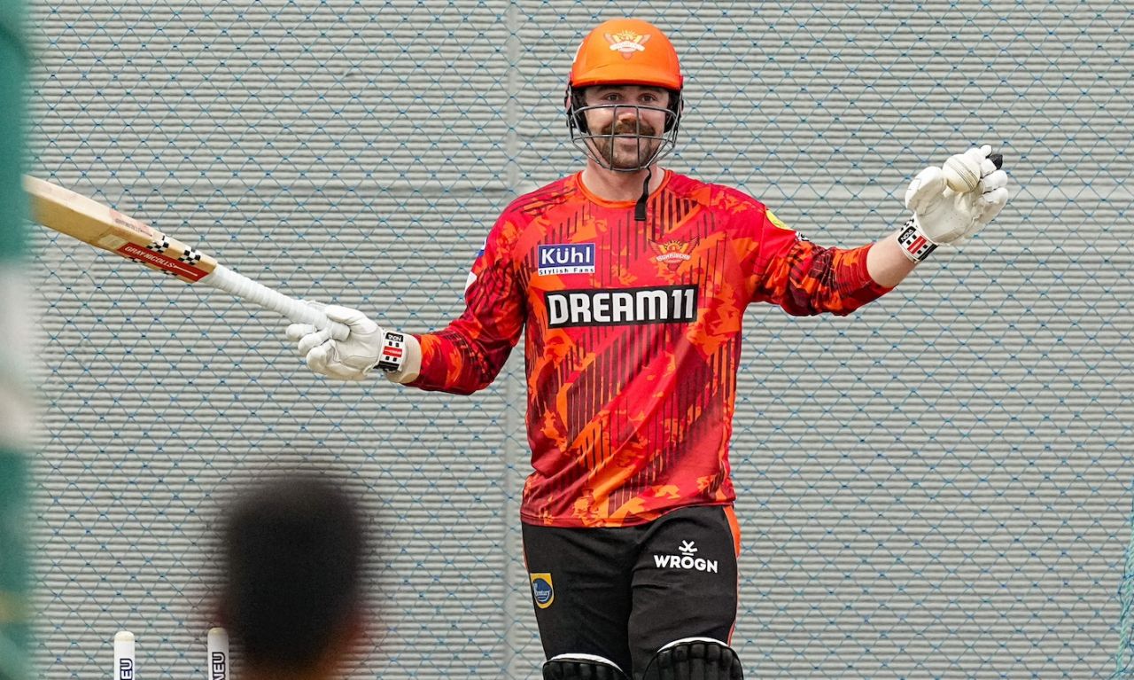 Travis Head gestures during a nets session, Sunrisers Hyderabad vs Rajasthan Royals, Qualifier 2, IPL 2024, Chennai, May 23, 2024