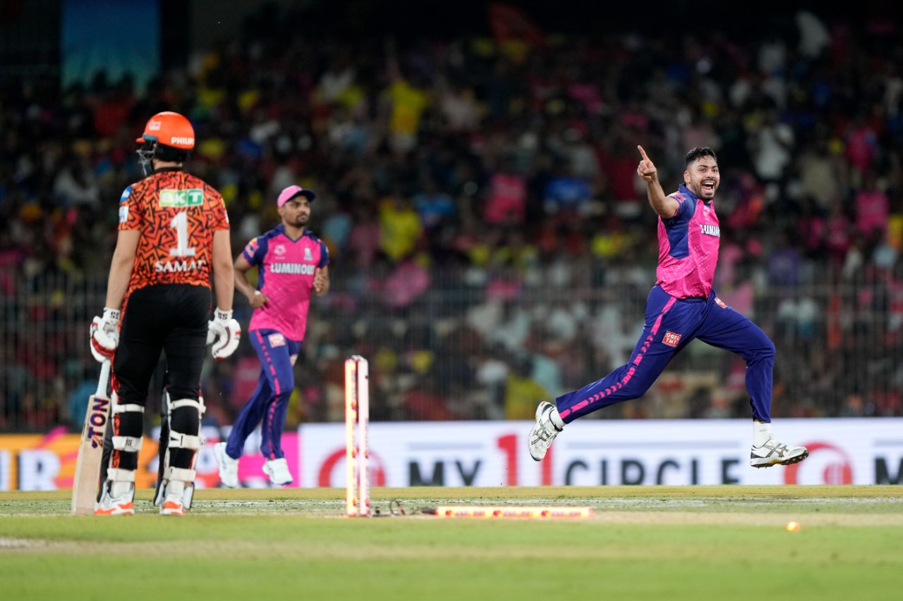 Avesh Khan takes off after bowling Abdul Samad for a duck, Sunrisers Hyderabad vs Rajasthan Royals, Qualifier 2, IPL 2024, Chennai, May 24, 2024