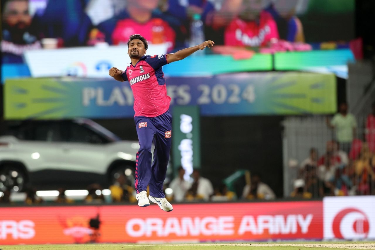 Sandeep Sharma is pumped after yorking Heinrich Klaasen, Sunrisers Hyderabad vs Rajasthan Royals, Qualifier 2, IPL 2024, Chennai, May 24, 2024