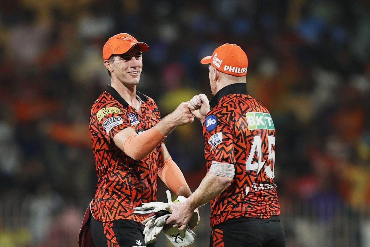 Pat Cummins and Heinrich Klaasen celebrate SRH's entry into the final, Sunrisers Hyderabad vs Rajasthan Royals, Qualifier 2, IPL 2024, Chennai, May 24, 2024