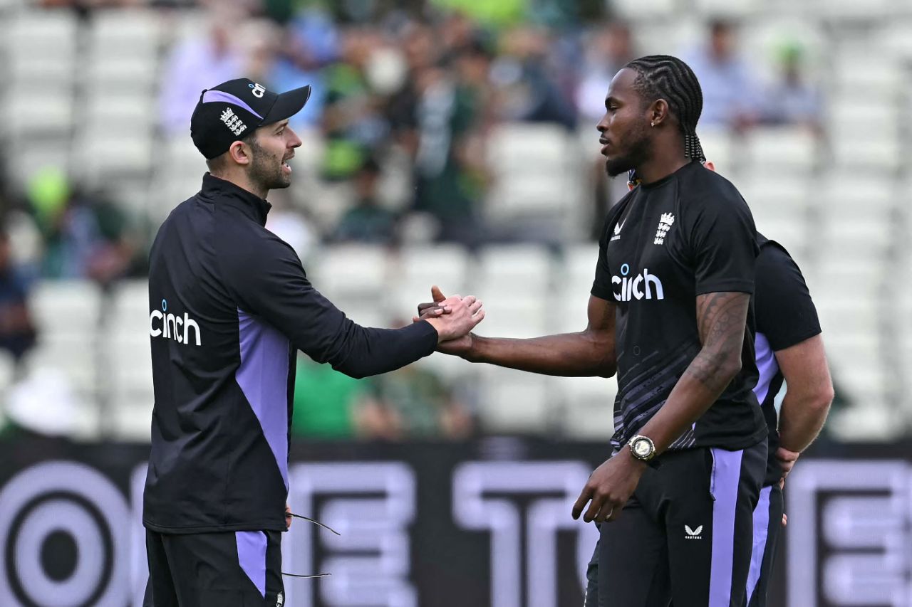 Mark Wood congratulates Jofra Archer ahead of his England comeback, England vs Pakistan, 2nd T20I, Edgbaston, May 25, 2024