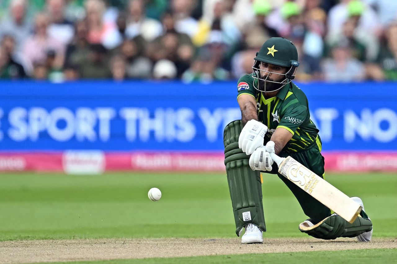Fakhar Zaman gets down to sweep, England vs Pakistan, 2nd T20I, Edgbaston, May 25, 2024