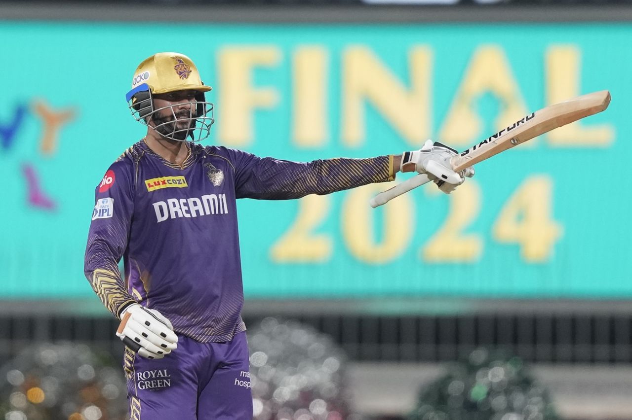 Venkatesh Iyer celebrates his fifty, Kolkata Knight Riders vs Sunrisers Hyderabad, IPL 2024 final, Chennai, May 26, 2024