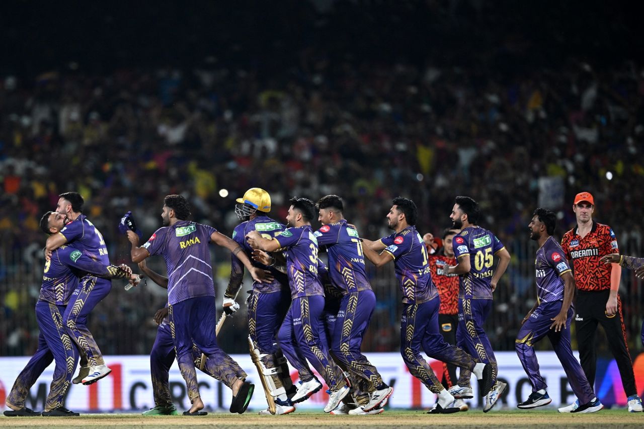 KKR players celebrate their victory, Kolkata Knight Riders vs Sunrisers Hyderabad, IPL 2024, final, Chennai, May 26, 2024