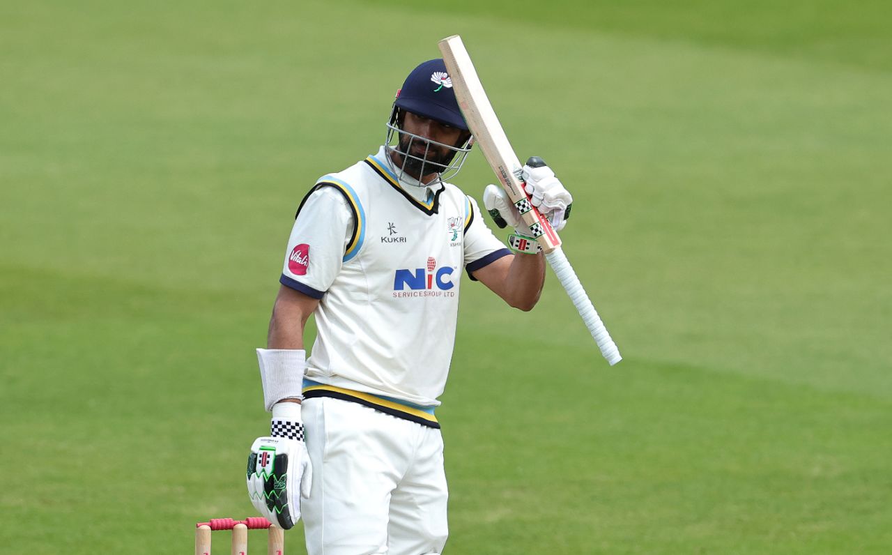 Shan Masood reaches his century on the fourth day at Wantage Road, Northants vs Yorkshire, Vitality County Championship, 4th day, Northampton, May 27, 2024