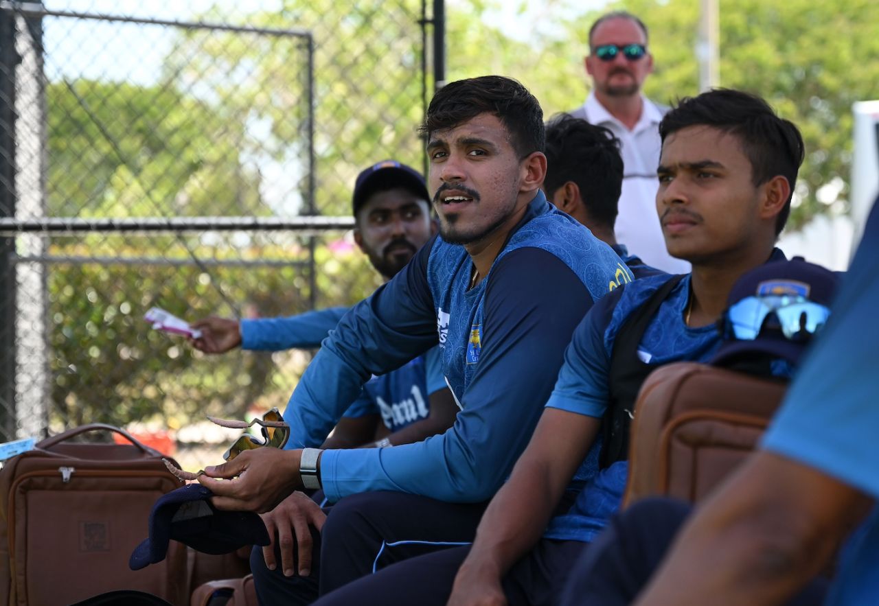 Maheesh Theekshana takes a break, Lauderhill, May 26, 2024