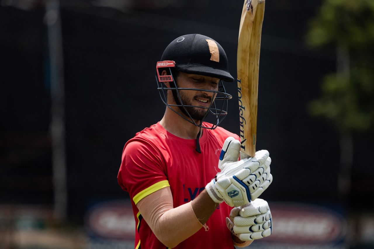 Uganda batter Riazat Ali Shah gets ready for a batting session, Kampala, May 17, 2024