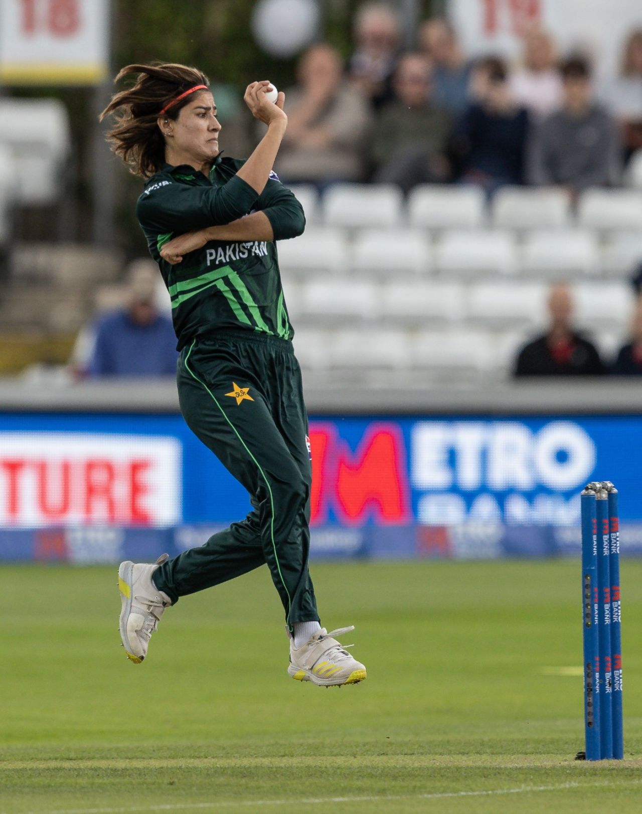Diana Baig removed the dangerous Maia Bouchier for 34, England vs Pakistan, 3rd Women's ODI, Chelmsford, May 29, 2024