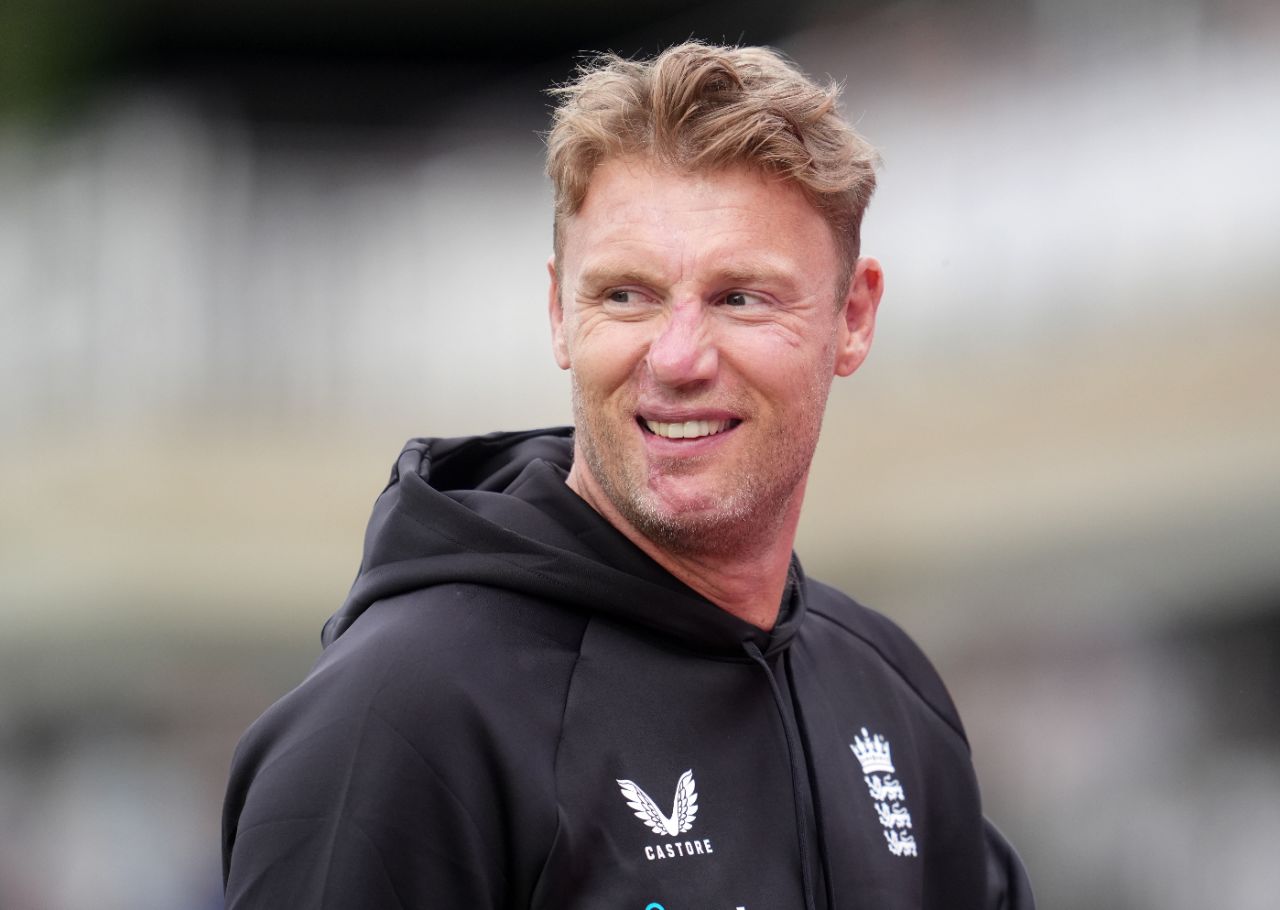 Andrew Flintoff, now a member of England's coaching staff, grins at The Oval, England vs Pakistan, 4th T20I, The Oval, May 30, 2024