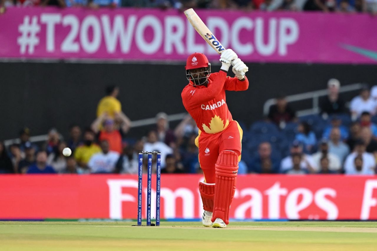 Canada opener Aaron Johnson started the T20 World Cup with a first-ball four, USA vs Canada, T20 World Cup 2024, Group A, Dallas, June 1, 2024