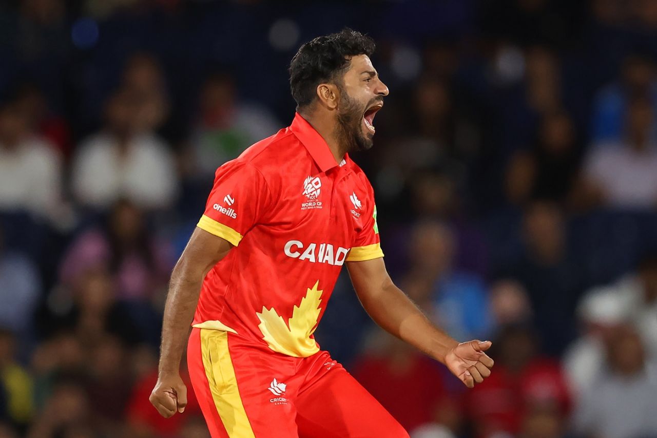 Kaleem Sana struck in the first over for Canada, USA vs Canada, T20 World Cup 2024, Group A, Dallas, June 1, 2024