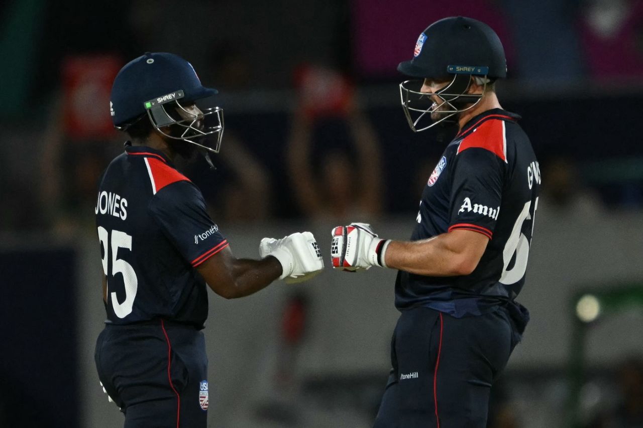 Aaron Jones and Andries Gous put on a big stand after early wickets, USA vs Canada, T20 World Cup 2024, Group A, Dallas, June 1, 2024