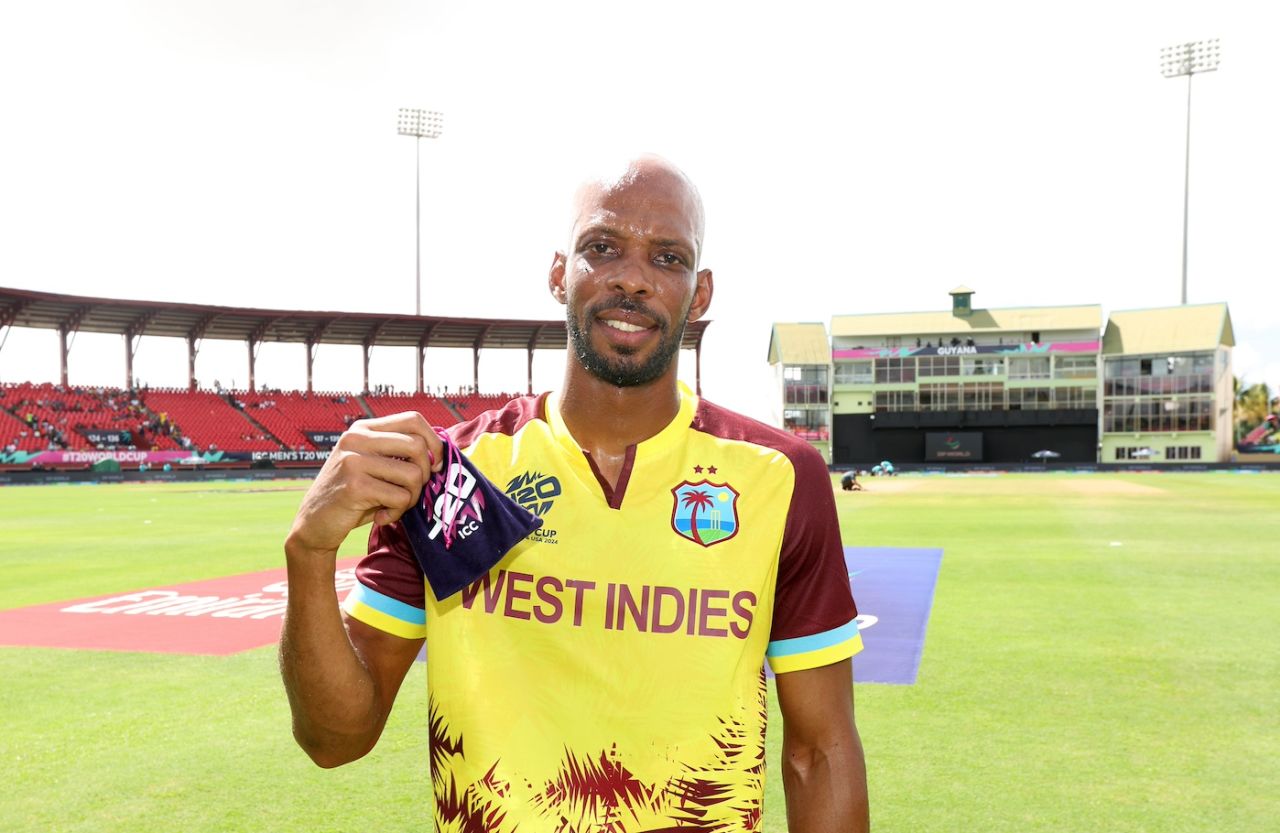 Roston Chase was the Player of the Match, West Indies vs Papua New Guinea, 2024 T20 World Cup, Providence, Guyana, June 2, 2024